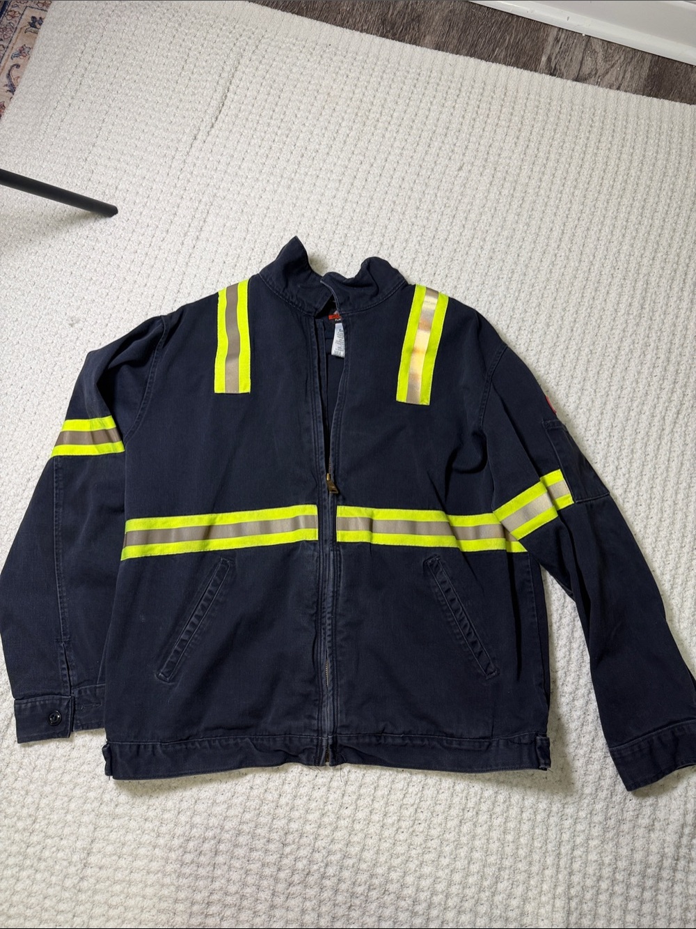 Bulwark FR Men's High-Visibility Navy Work Jacket Reflective Stripes